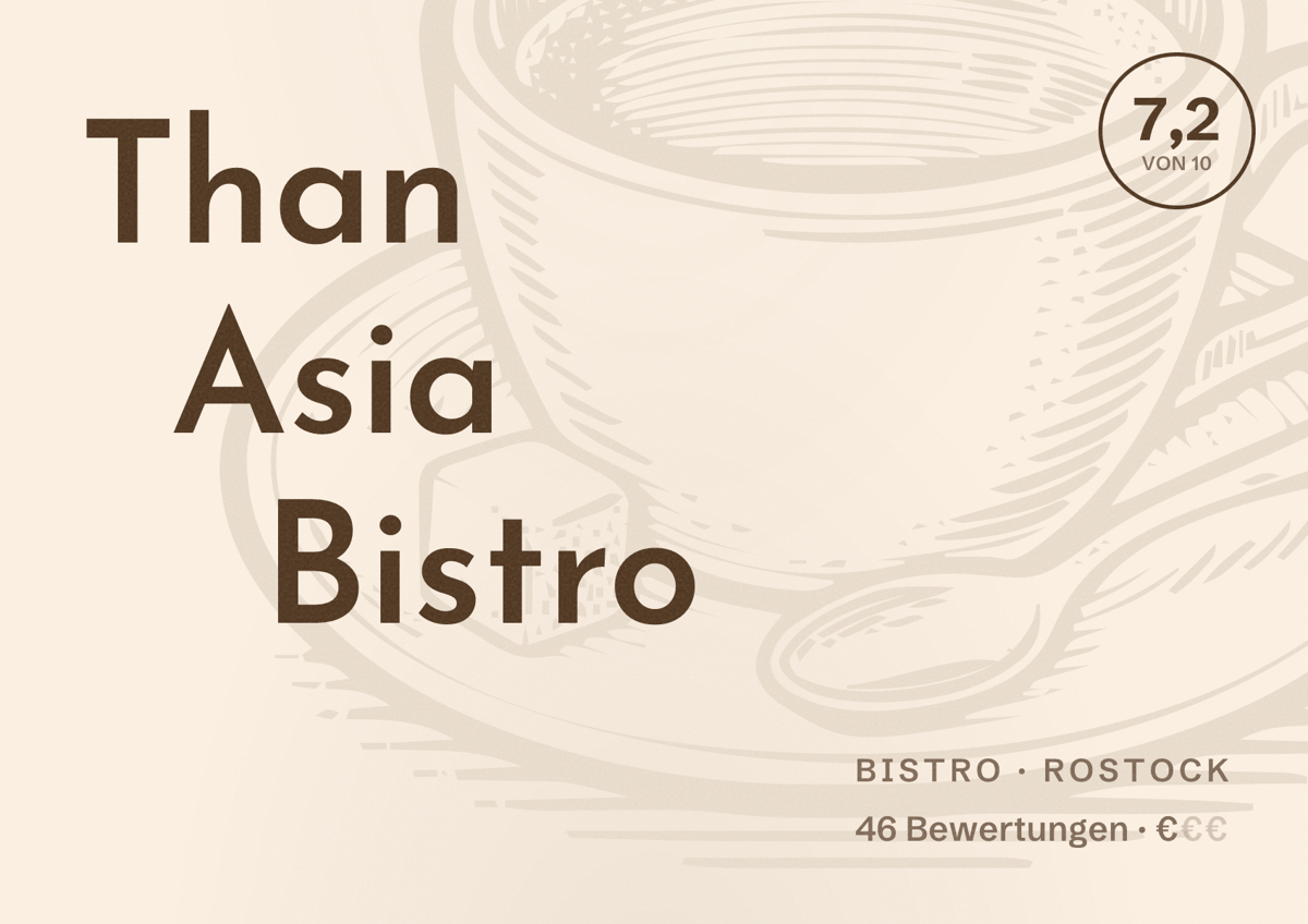 Illustriertes Poster von Than Asia Bistro, Bistro in Rostock: Bewertung 7,2 von 10 aus 46 Bewertungen, Preisniveau €