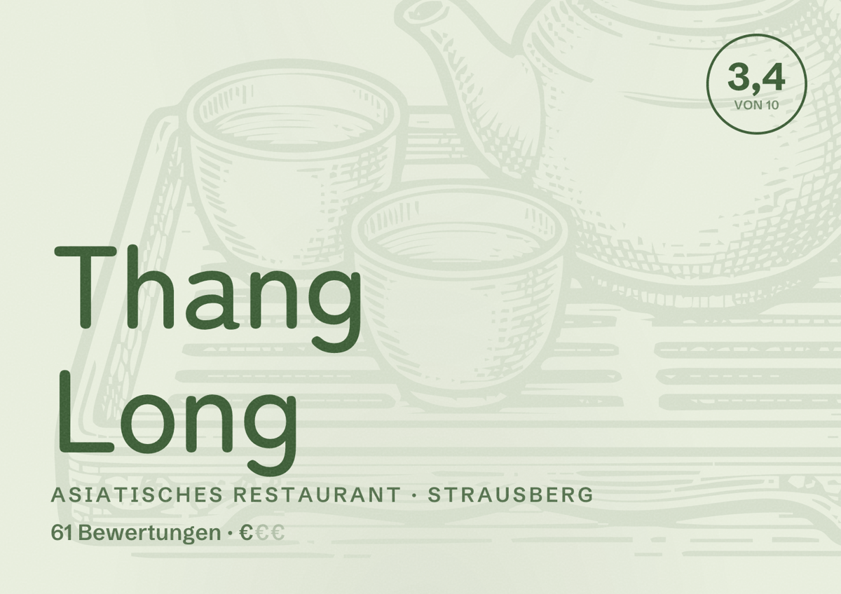 Illustriertes Poster von Thang Long, Asiatisches Restaurant in Strausberg: Bewertung 3,4 von 10 aus 61 Bewertungen, Preisniveau €