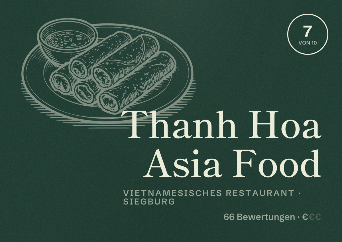 Illustriertes Poster von Thanh Hoa Asia Food, Vietnamesisches Restaurant in Siegburg: Bewertung 7 von 10 aus 66 Bewertungen, Preisniveau €