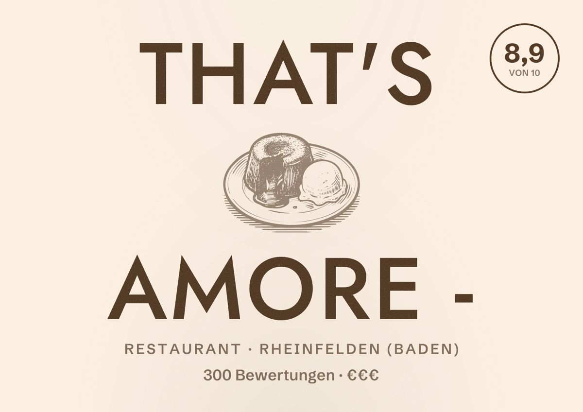 Illustriertes Poster von That's Amore -, Restaurant in Rheinfelden (Baden): Bewertung 8,9 von 10 aus 300 Bewertungen, Preisniveau €€€