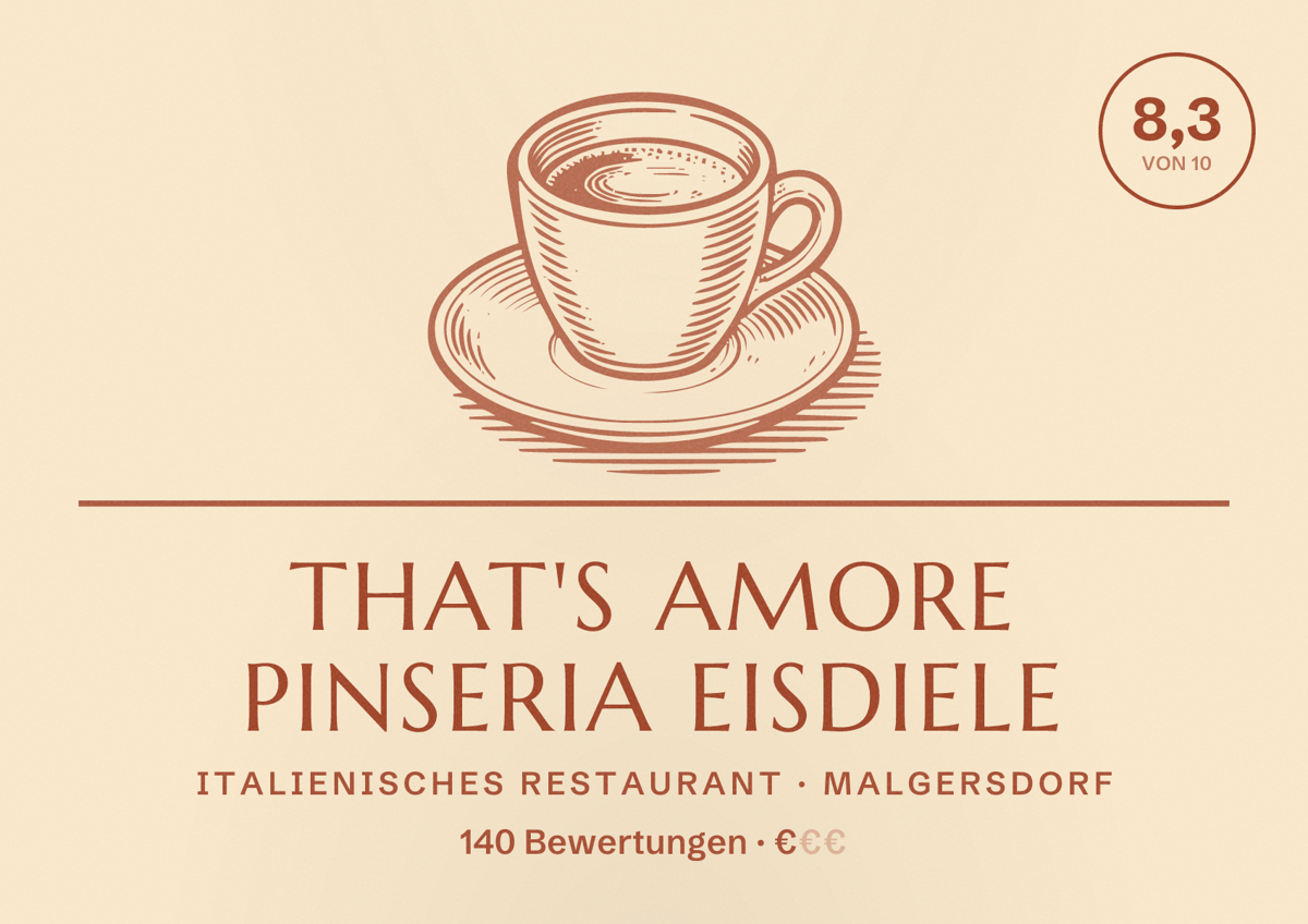 Illustriertes Poster von That's Amore Pinseria Eisdiele, Italienisches Restaurant in Malgersdorf: Bewertung 8,3 von 10 aus 140 Bewertungen, Preisniveau €