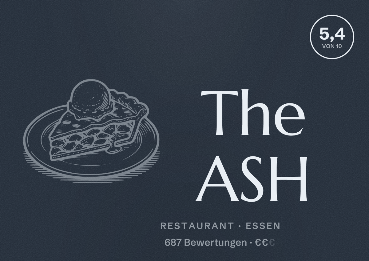 Illustriertes Poster von The ASH, Restaurant in Essen: Gästebewertung 5,4 von 10 aus 687 Bewertungen