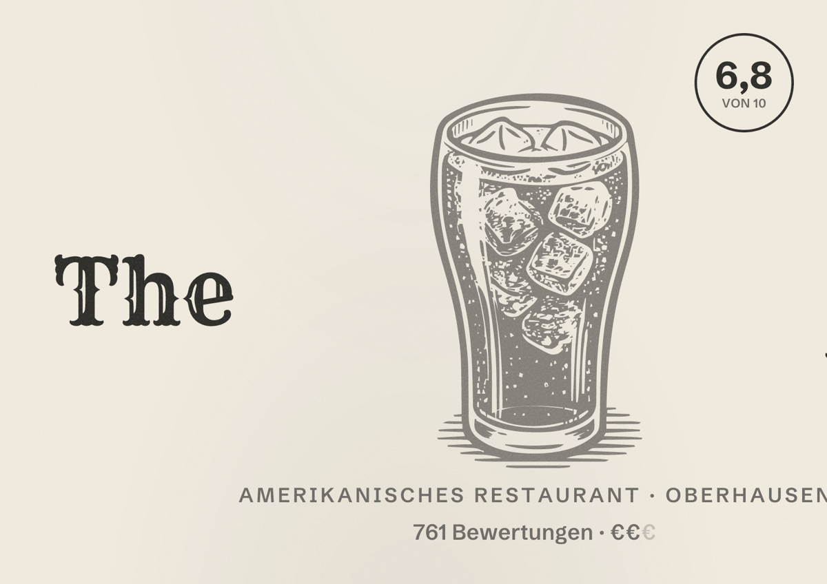 Illustriertes Poster von The ASH, Amerikanisches Restaurant in Oberhausen: Bewertung 6,8 von 10 aus 761 Bewertungen, Preisniveau €€