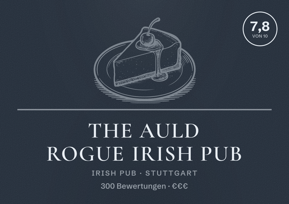 Illustriertes Poster von The Auld Rogue Irish Pub, Irish Pub in Stuttgart: Bewertung 7,8 von 10 aus 300 Bewertungen, Preisniveau €€€