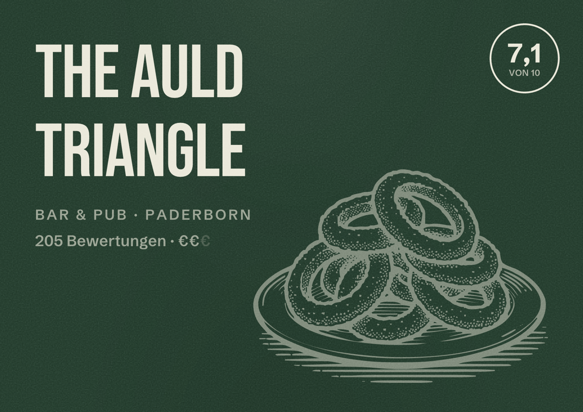 Illustriertes Poster von The Auld Triangle, Bar & Pub in Paderborn: Bewertung 7,1 von 10 aus 205 Bewertungen, Preisniveau €€