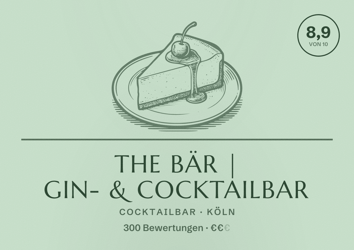 Illustriertes Poster von The Bär | Gin- & Cocktailbar, Cocktailbar in Köln: Bewertung 8,9 von 10 aus 300 Bewertungen, Preisniveau €€