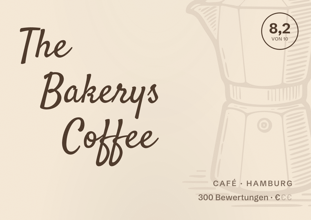 Illustriertes Poster von The Bakerys Coffee, Café in Hamburg: Bewertung 8,2 von 10 aus 300 Bewertungen, Preisniveau €