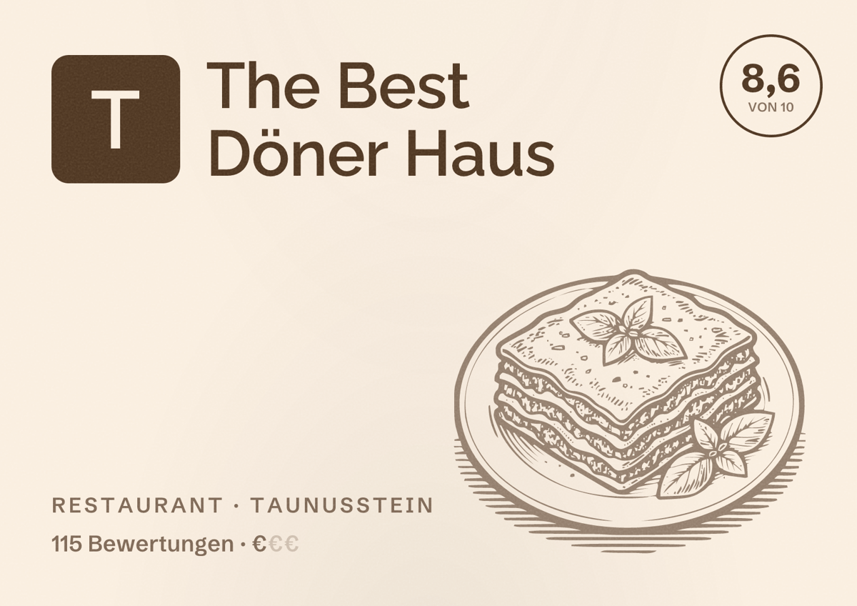 Illustriertes Poster von The Best Döner Haus, Restaurant in Taunusstein: Bewertung 8,6 von 10 aus 115 Bewertungen, Preisniveau €