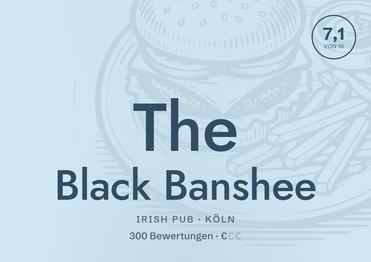 Illustriertes Poster von The Black Banshee, Irish Pub in Köln: Bewertung 7,1 von 10 aus 300 Bewertungen, Preisniveau €