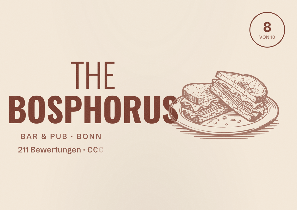 Illustriertes Poster von THE BOSPHORUS, Bar & Pub in Bonn: Bewertung 8 von 10 aus 211 Bewertungen, Preisniveau €€