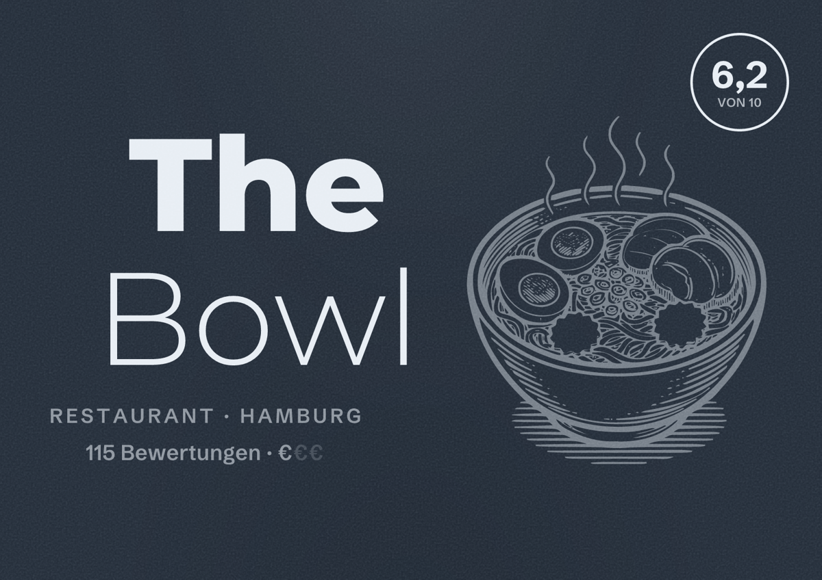 Illustriertes Poster von The Bowl, Restaurant in Hamburg: Bewertung 6,2 von 10 aus 115 Bewertungen, Preisniveau €