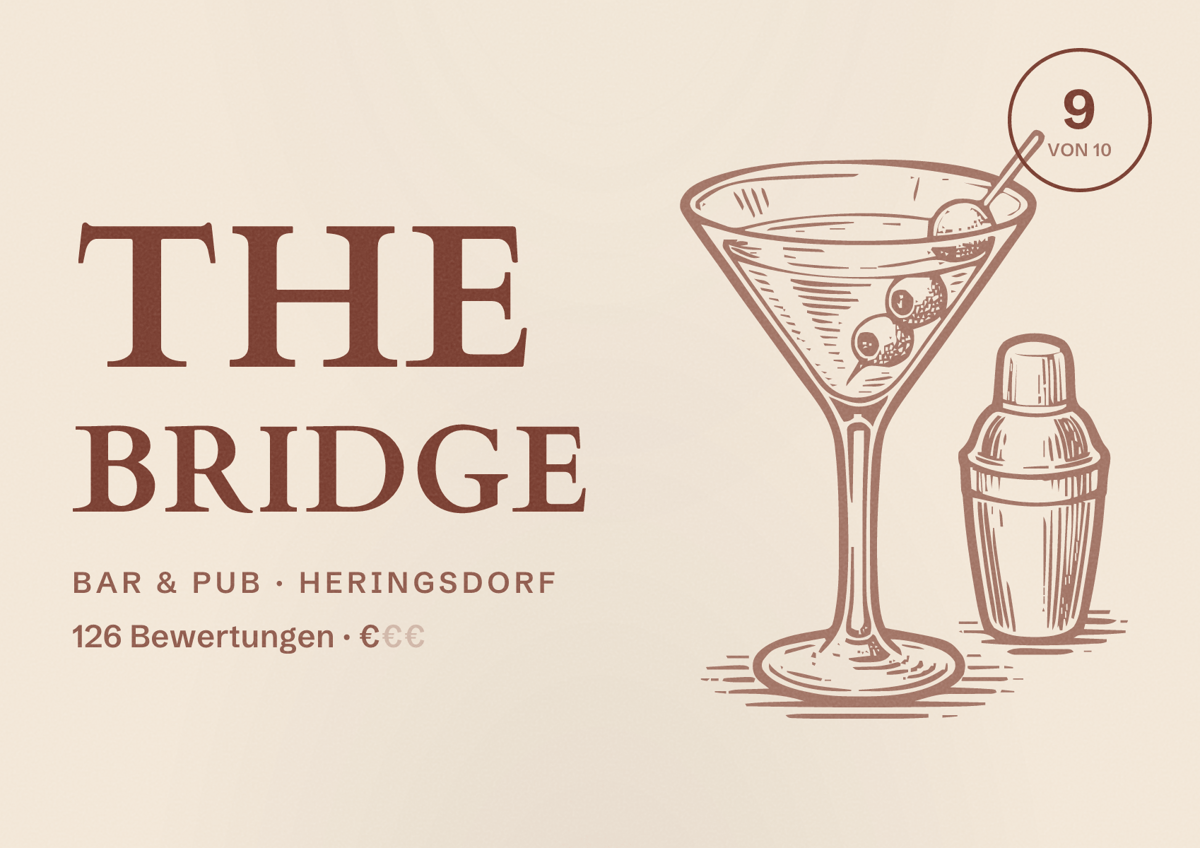 Illustriertes Poster von The Bridge, Bar & Pub in Heringsdorf: Bewertung 9 von 10 aus 126 Bewertungen, Preisniveau €