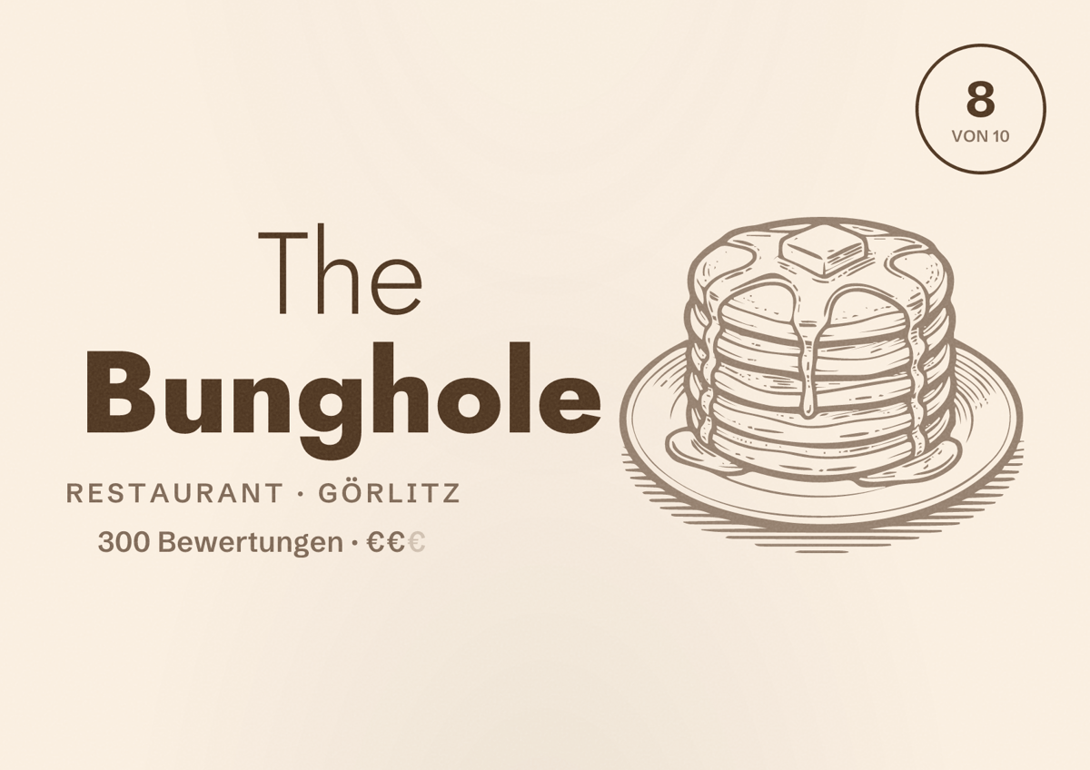 Illustriertes Poster von The Bunghole, Restaurant in Görlitz: Bewertung 8 von 10 aus 300 Bewertungen, Preisniveau €€