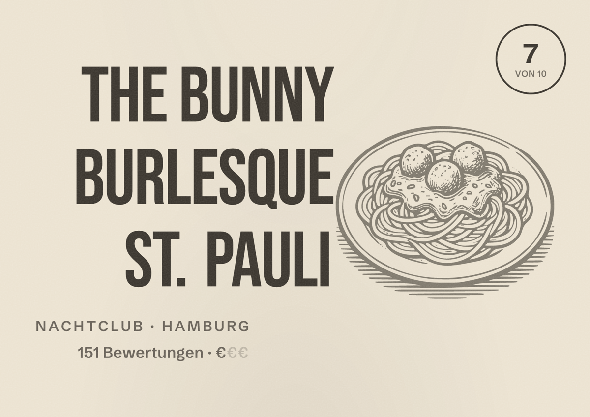 Illustriertes Poster von The BUNNY BURLESQUE St. Pauli, Nachtclub in Hamburg: Bewertung 7,0 von 10 aus 151 Bewertungen, Preisniveau €