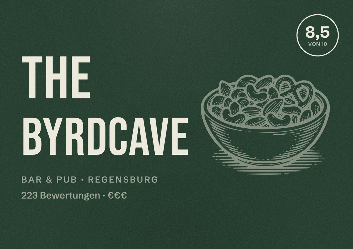 Illustriertes Poster von The BYRDCAVE, Bar & Pub in Regensburg: Bewertung 8,5 von 10 aus 223 Bewertungen, Preisniveau €€€