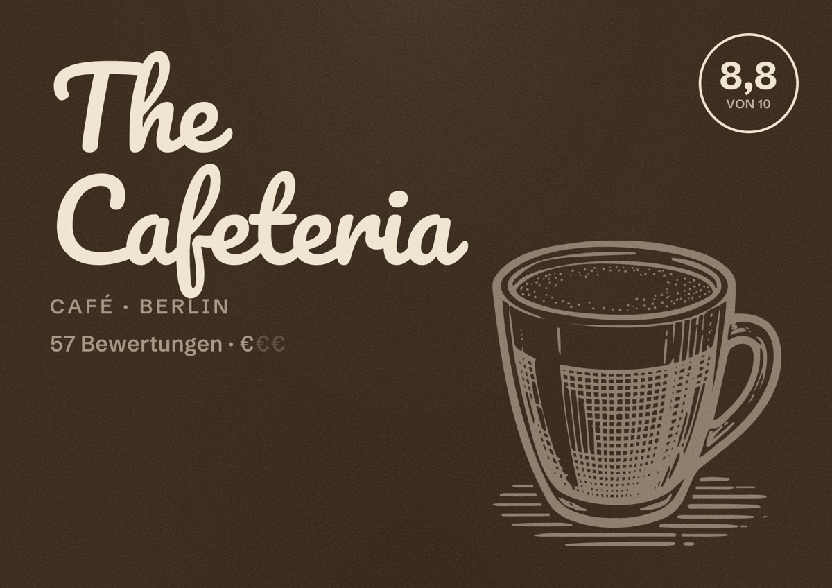 Illustriertes Poster von The Cafeteria, Café in Berlin: Bewertung 8,8 von 10 aus 57 Bewertungen, Preisniveau €
