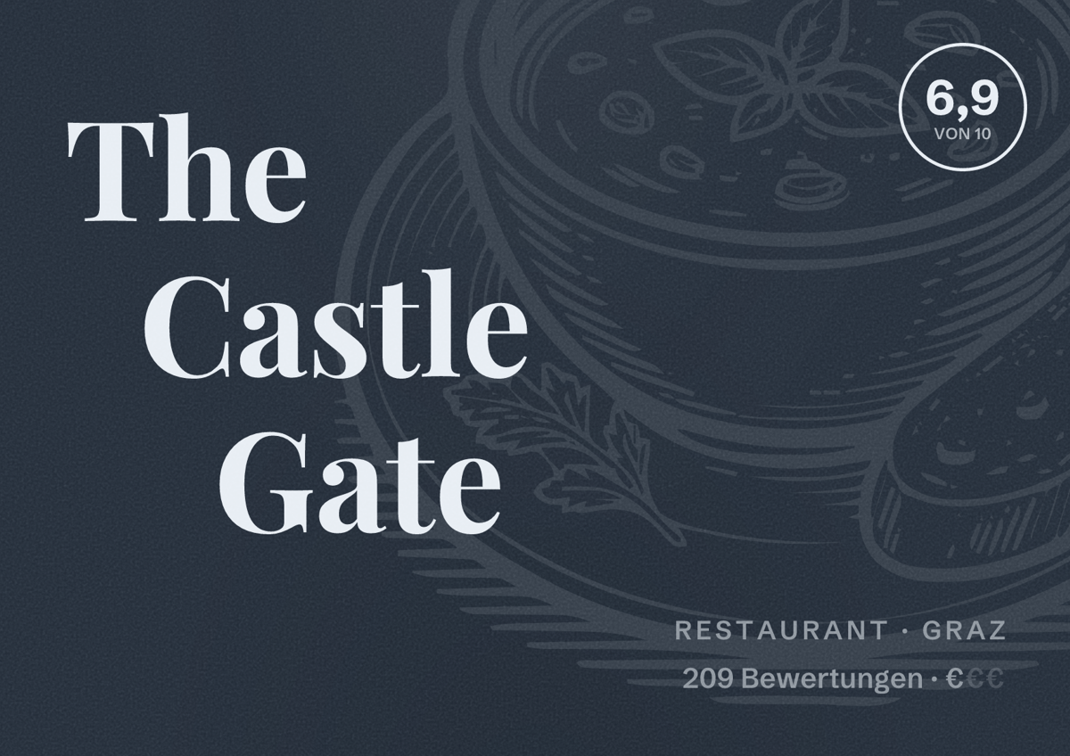 Illustriertes Poster von The Castle Gate, Restaurant in Graz: Bewertung 6,9 von 10 aus 209 Bewertungen, Preisniveau €