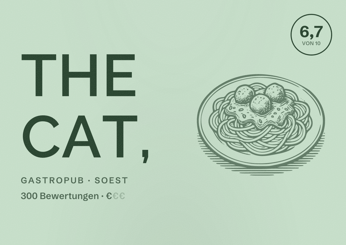 Illustriertes Poster von The cat,, Gastropub in Soest: Bewertung 6,7 von 10 aus 300 Bewertungen, Preisniveau €