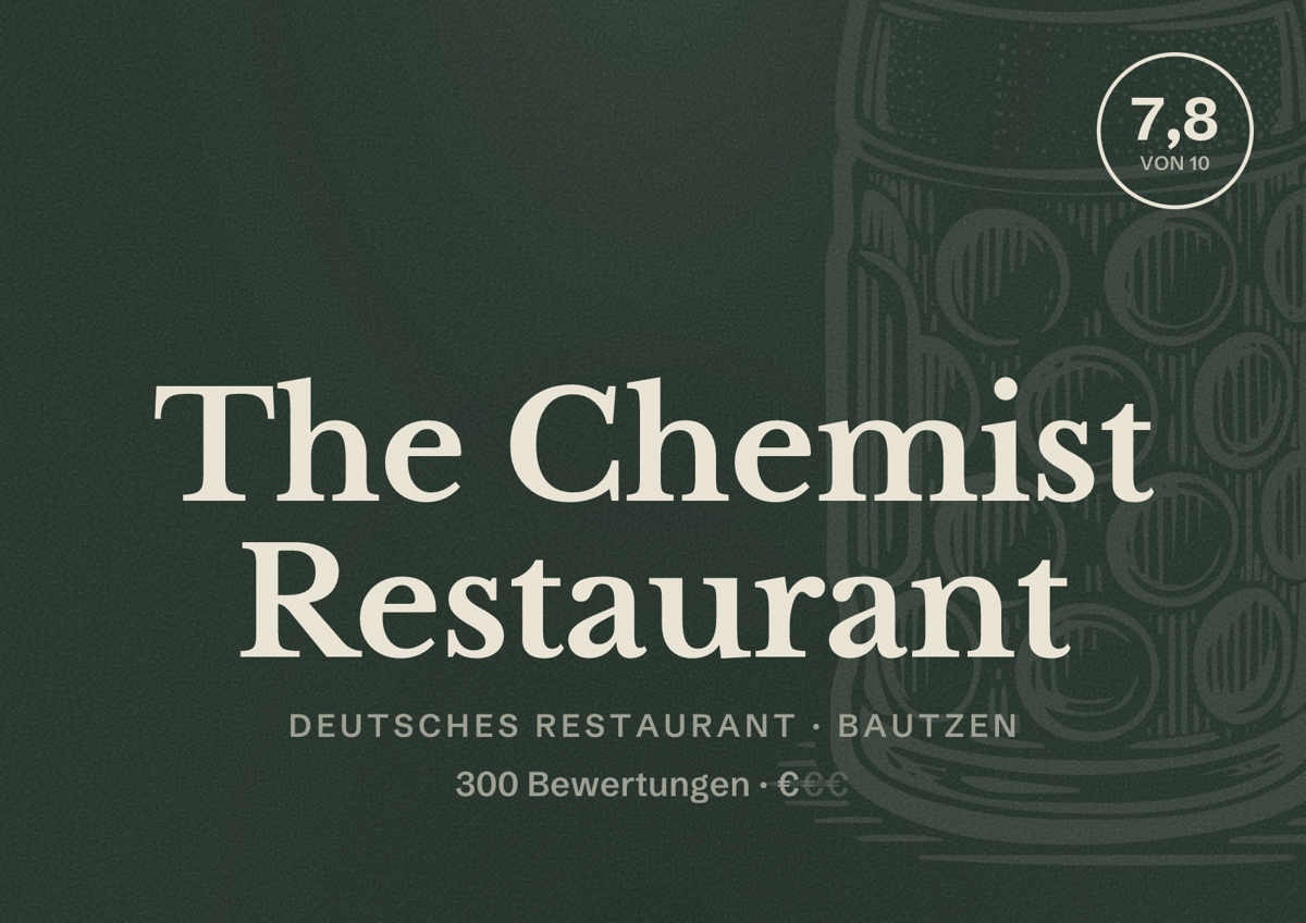 Illustriertes Poster von The Chemist Restaurant, Deutsches Restaurant in Bautzen: Bewertung 7,8 von 10 aus 300 Bewertungen, Preisniveau €