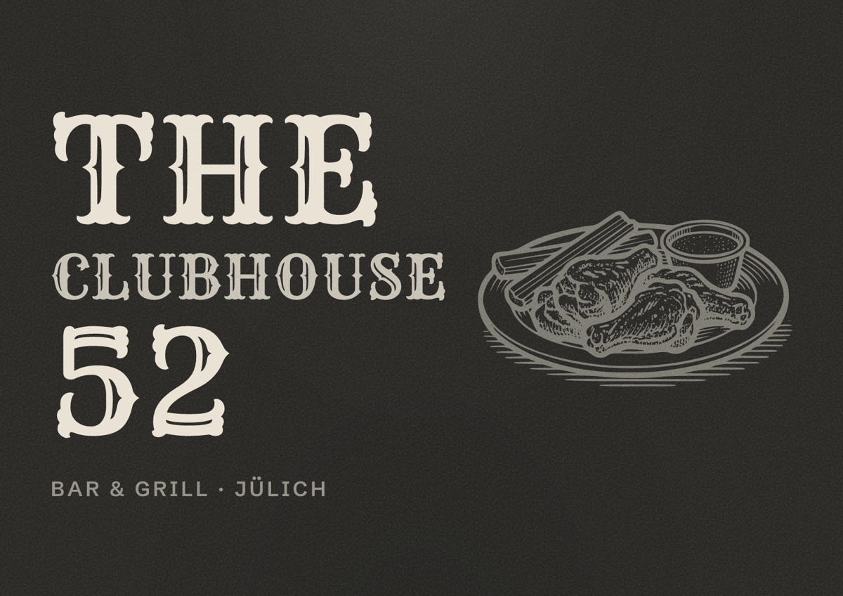 Illustriertes Poster von THE CLUBHOUSE 52, Bar & Grill in Jülich