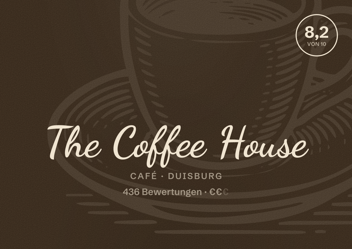 Illustriertes Poster von The Coffee House, Café in Duisburg: Bewertung 8,2 von 10 aus 436 Bewertungen, Preisniveau €€