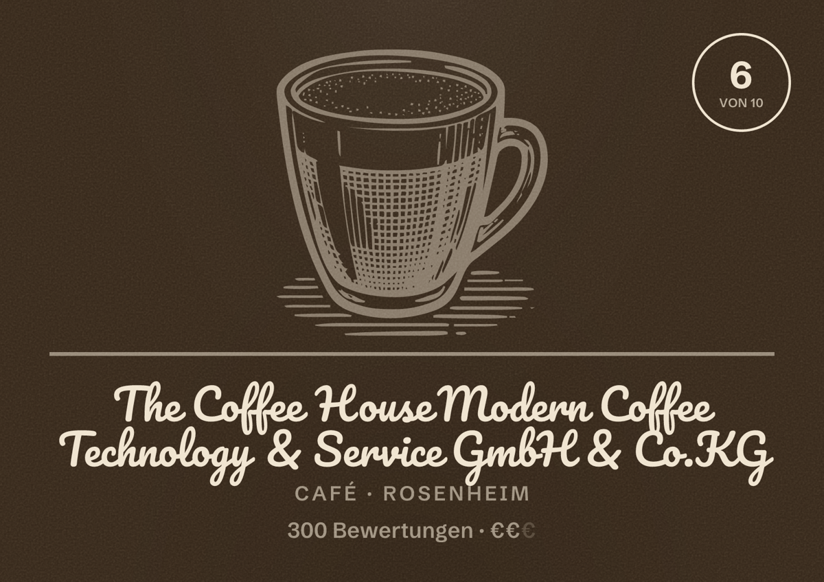 Illustriertes Poster von The Coffee House Modern Coffee Technology & Service GmbH & Co.KG, Café in Rosenheim: Bewertung 6 von 10 aus 300 Bewertungen, Preisniveau €€