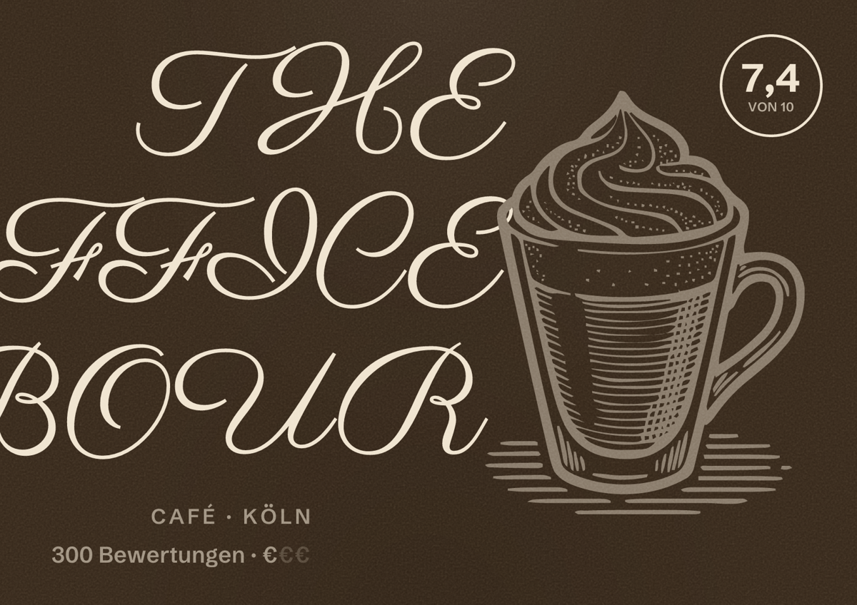 Illustriertes Poster von THE COFFICE HARBOUR, Café in Köln: Bewertung 7,4 von 10 aus 300 Bewertungen, Preisniveau €