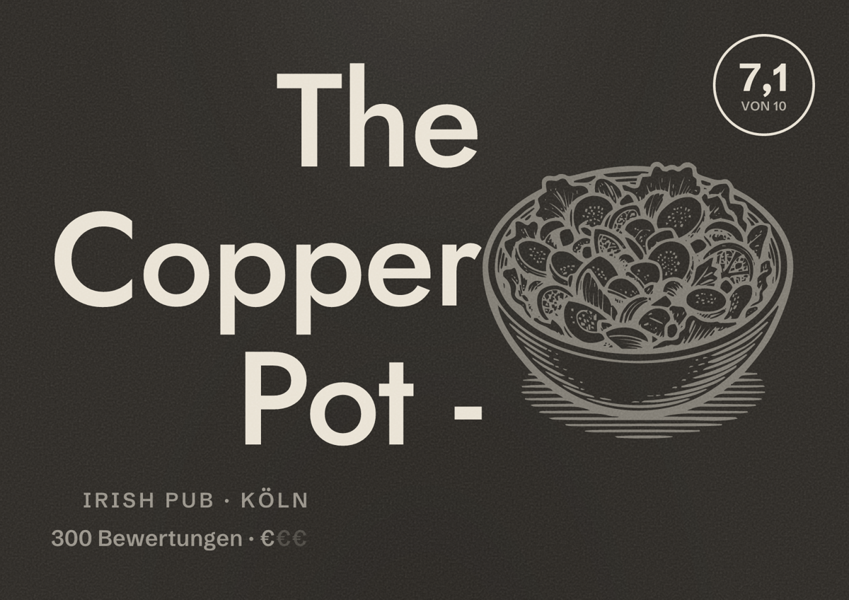 Illustriertes Poster von The Copper Pot -, Irish Pub in Köln: Bewertung 7,1 von 10 aus 300 Bewertungen, Preisniveau €