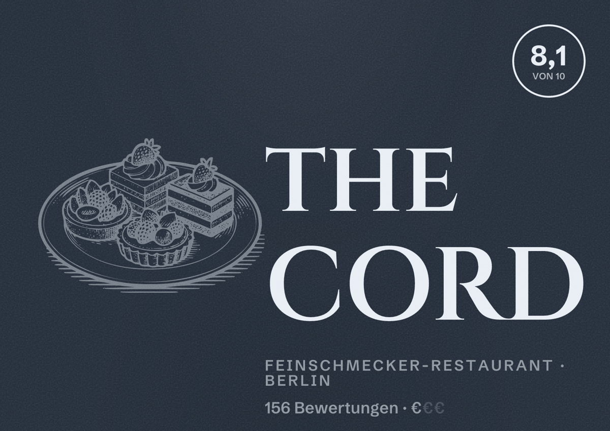 Illustriertes Poster von the CORD, Feinschmecker-Restaurant in Berlin: Bewertung 8,1 von 10 aus 156 Bewertungen, Preisniveau €