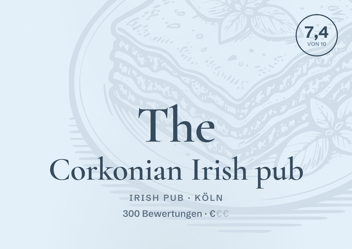 Illustriertes Poster von The Corkonian Irish pub, Irish Pub in Köln: Bewertung 7,4 von 10 aus 300 Bewertungen, Preisniveau €
