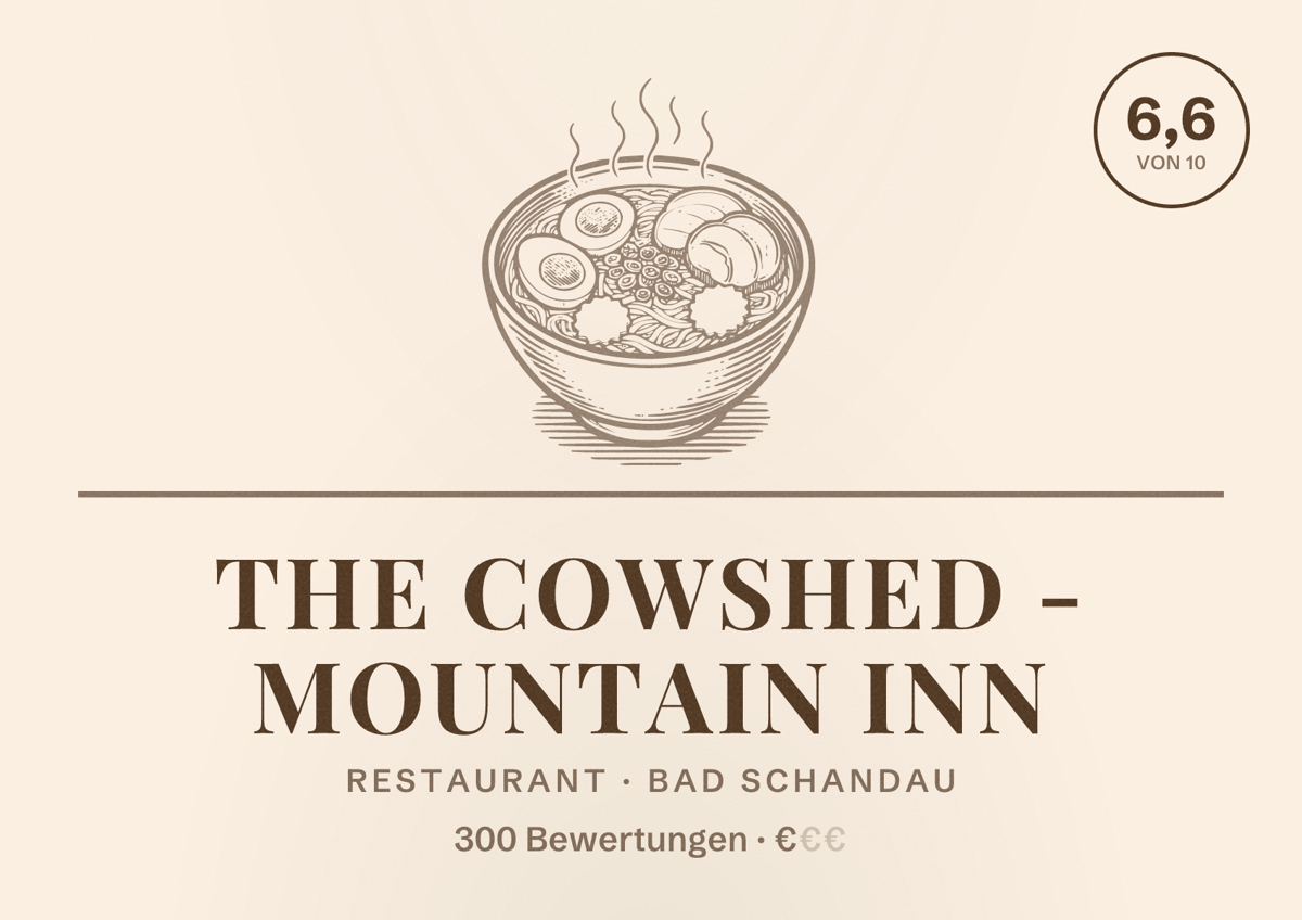 Illustriertes Poster von The Cowshed - Mountain Inn, Restaurant in Bad Schandau: Bewertung 6,6 von 10 aus 300 Bewertungen, Preisniveau €