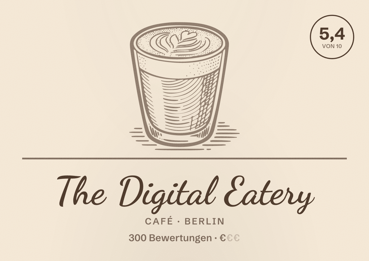 Illustriertes Poster von The Digital Eatery, Café in Berlin: Bewertung 5,4 von 10 aus 300 Bewertungen, Preisniveau €