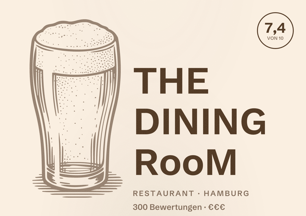 Illustriertes Poster von THE DINING RooM, Restaurant in Hamburg: Bewertung 7,4 von 10 aus 300 Bewertungen, Preisniveau €€€
