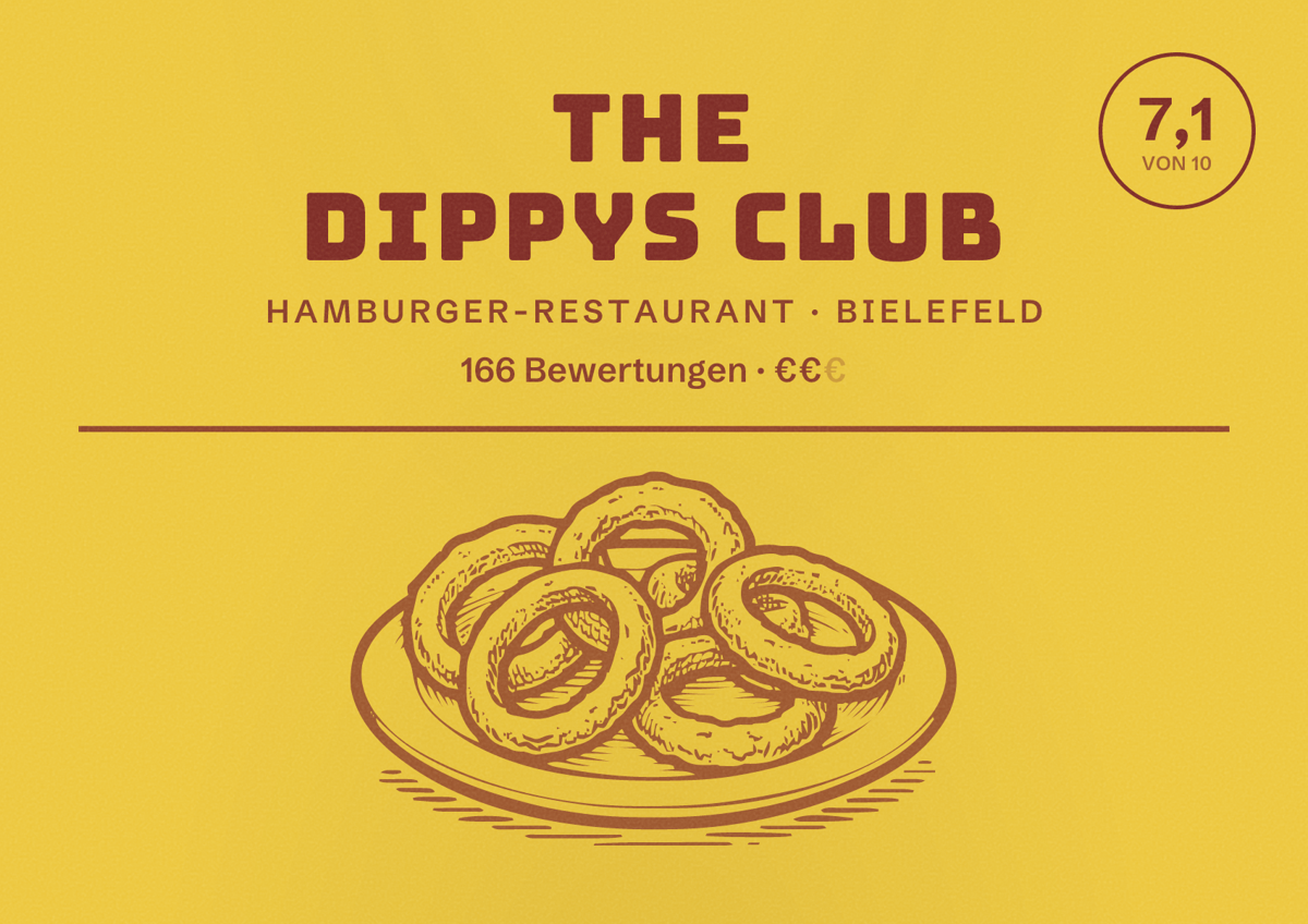 Illustriertes Poster von THE DIPPYS CLUB, Hamburger-Restaurant in Bielefeld: Gästebewertung 7,1 von 10 aus 166 Bewertungen