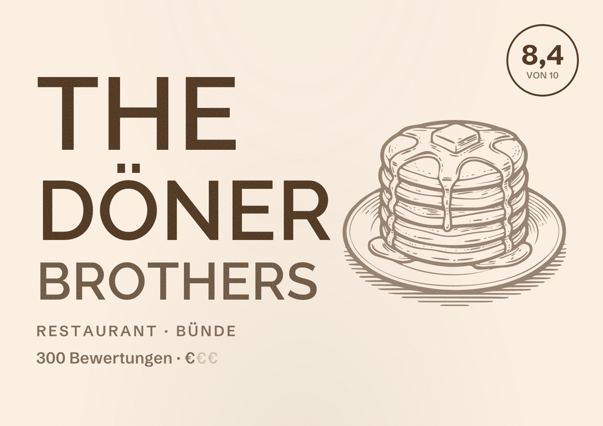Illustriertes Poster von The Döner Brothers, Restaurant in Bünde: Bewertung 8,4 von 10 aus 300 Bewertungen, Preisniveau €
