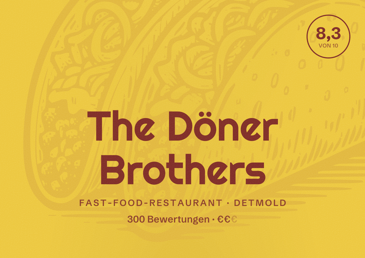 Illustriertes Poster von The Döner Brothers, Fast-Food-Restaurant in Detmold: Bewertung 8,3 von 10 aus 300 Bewertungen, Preisniveau €€