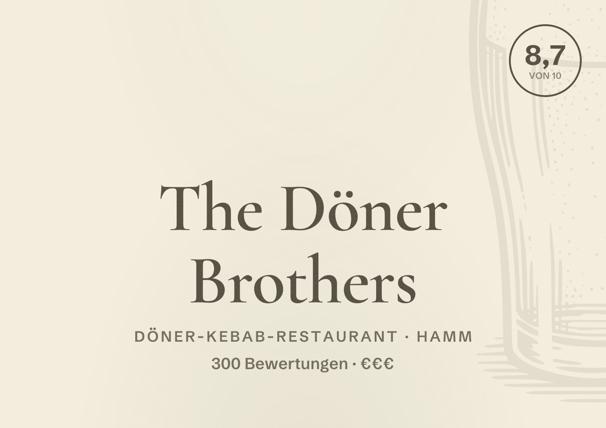 Illustriertes Poster von The Döner Brothers, Döner-Kebab-Restaurant in Hamm: Bewertung 8,7 von 10 aus 300 Bewertungen, Preisniveau €€€