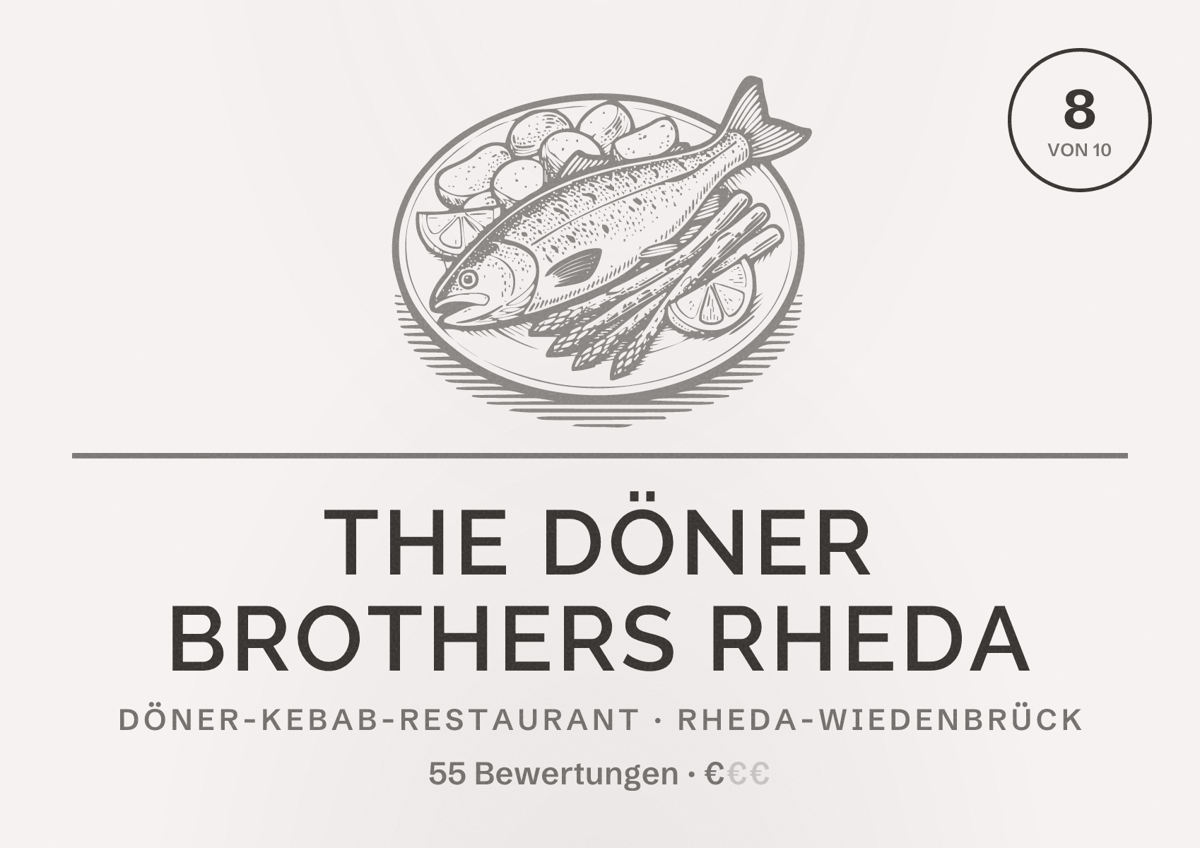 Illustriertes Poster von The Döner Brothers Rheda, Döner-Kebab-Restaurant in Rheda-Wiedenbrück: Bewertung 8 von 10 aus 55 Bewertungen, Preisniveau €