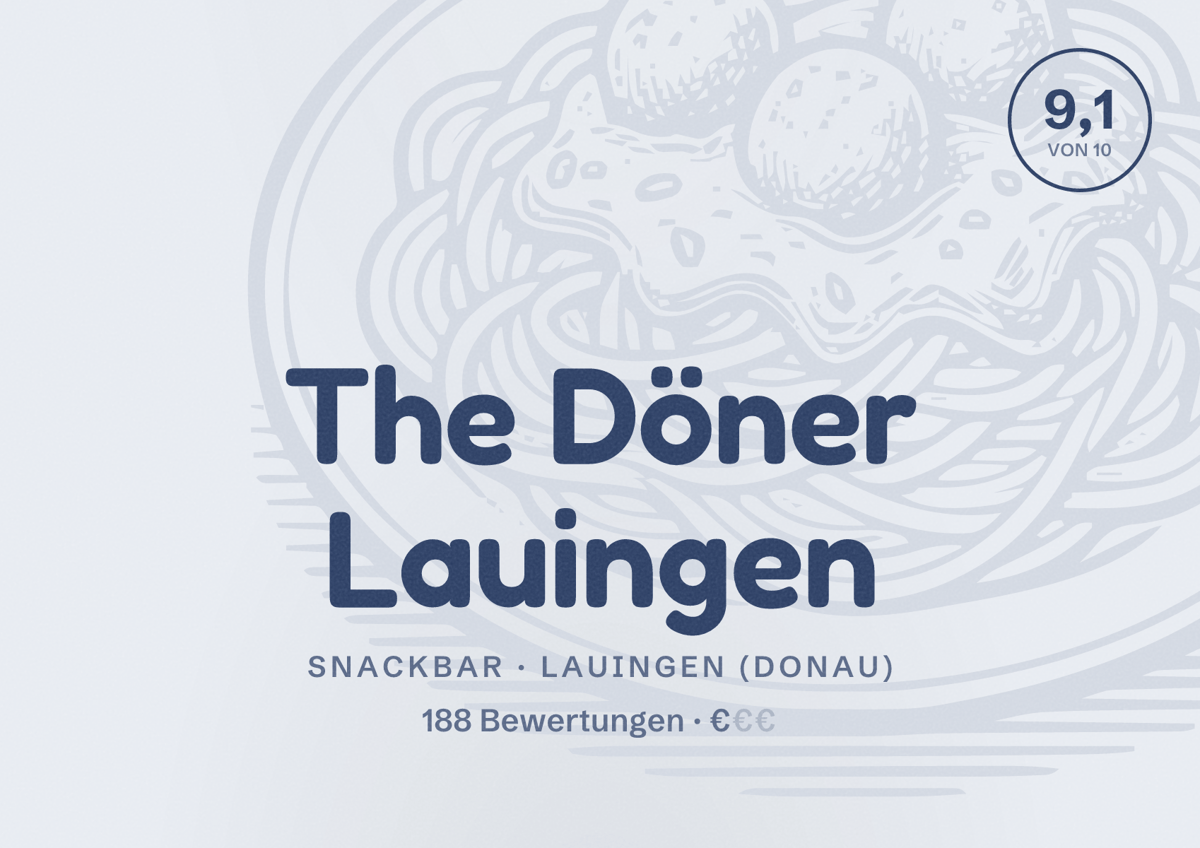 Illustriertes Poster von The Döner Lauingen, Snackbar in Lauingen (Donau): Bewertung 9,1 von 10 aus 188 Bewertungen, Preisniveau €