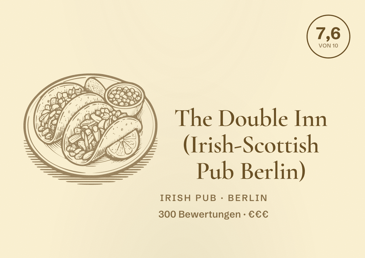 Illustriertes Poster von The Double Inn (Irish-Scottish Pub Berlin), Irish Pub in Berlin: Bewertung 7,6 von 10 aus 300 Bewertungen, Preisniveau €€€