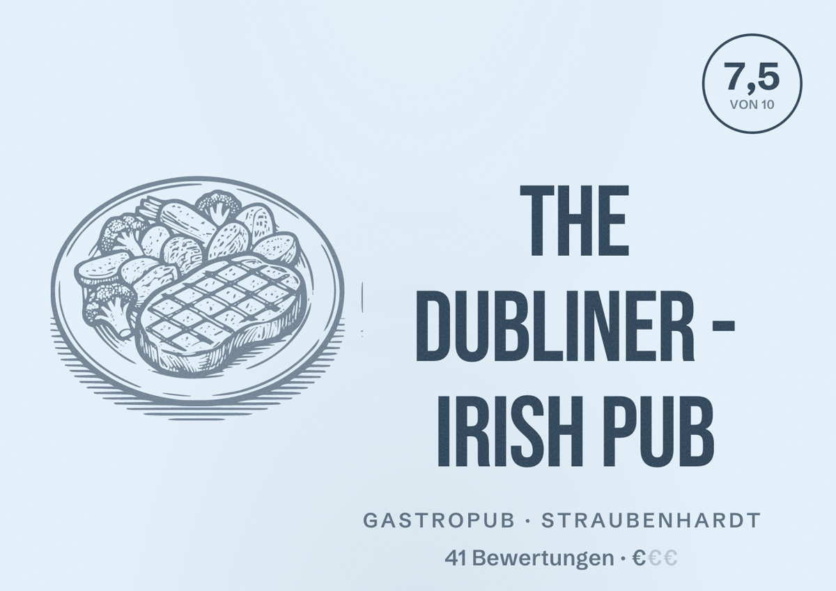 Illustriertes Poster von The Dubliner - Irish Pub, Gastropub in Straubenhardt: Bewertung 7,5 von 10 aus 41 Bewertungen, Preisniveau €