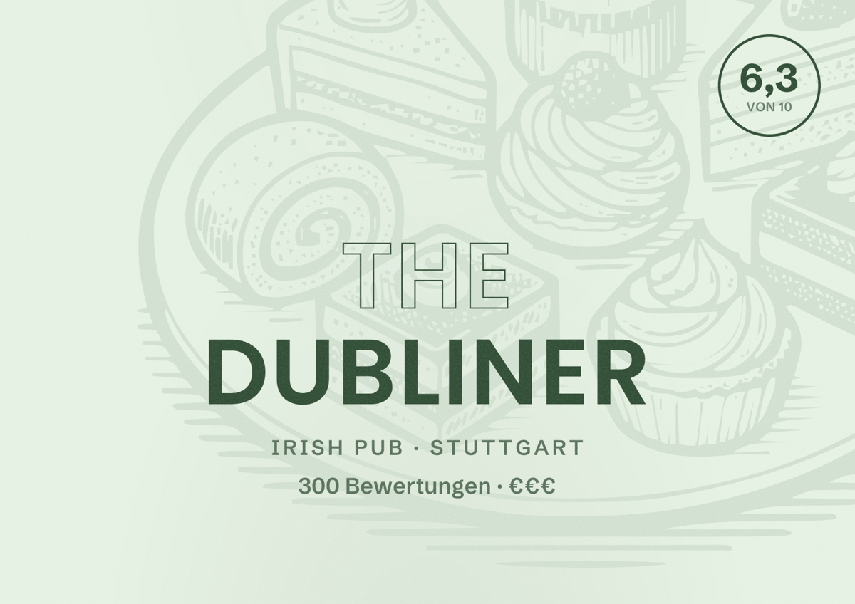 Illustriertes Poster von The Dubliner, Irish Pub in Stuttgart: Bewertung 6,3 von 10 aus 300 Bewertungen, Preisniveau €€€