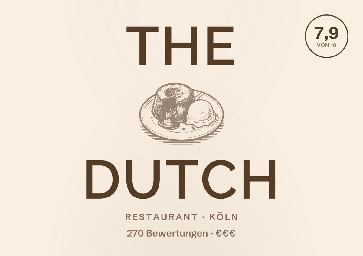 Illustriertes Poster von The Dutch, Restaurant in Köln: Bewertung 7,9 von 10 aus 270 Bewertungen, Preisniveau €€€