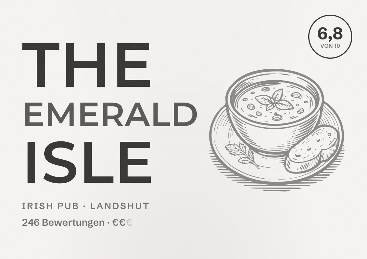 Illustriertes Poster von The Emerald Isle, Irish Pub in Landshut: Bewertung 6,8 von 10 aus 246 Bewertungen, Preisniveau €€
