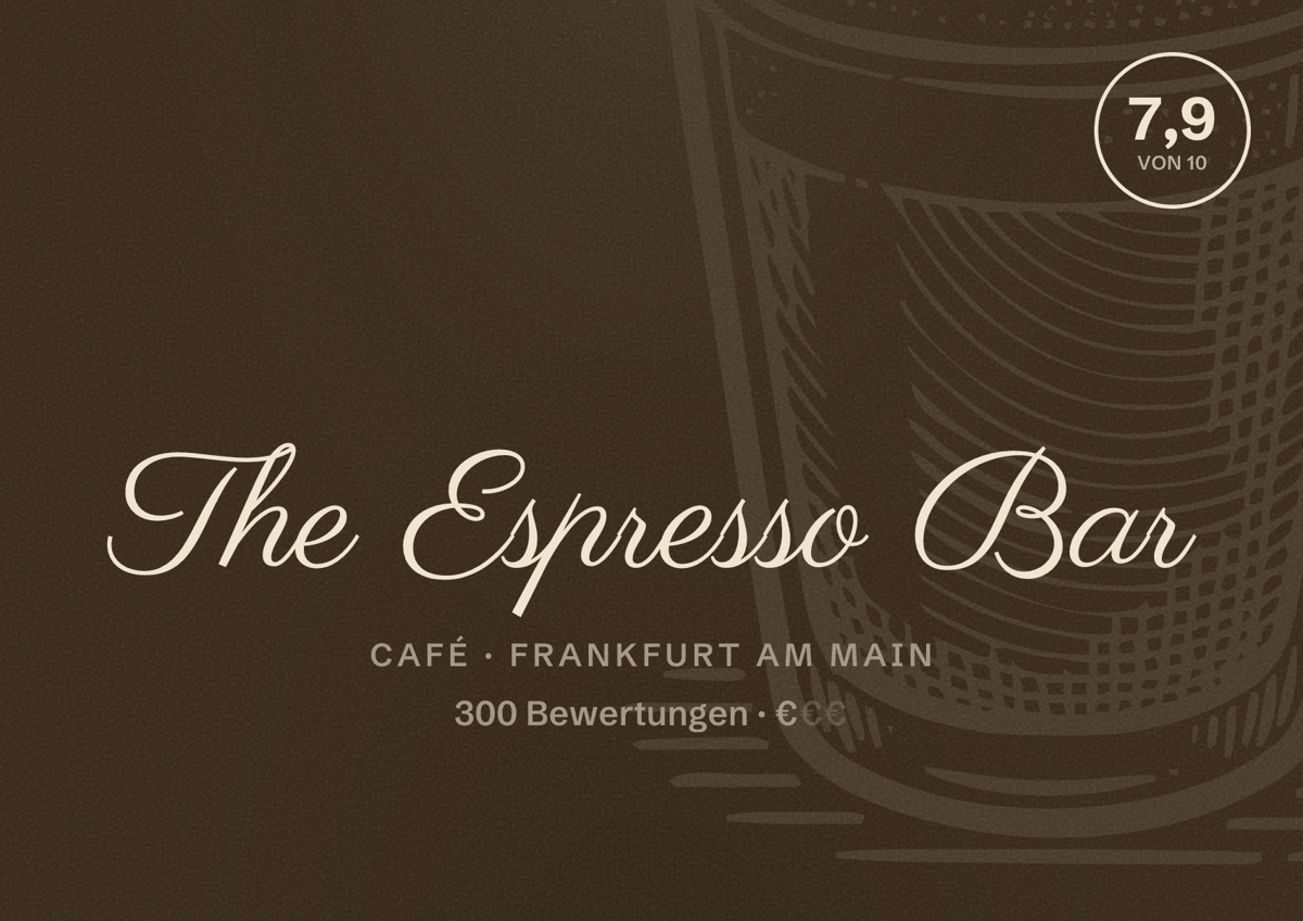 Illustriertes Poster von The Espresso Bar, Café in Frankfurt am Main: Bewertung 7,9 von 10 aus 300 Bewertungen, Preisniveau €