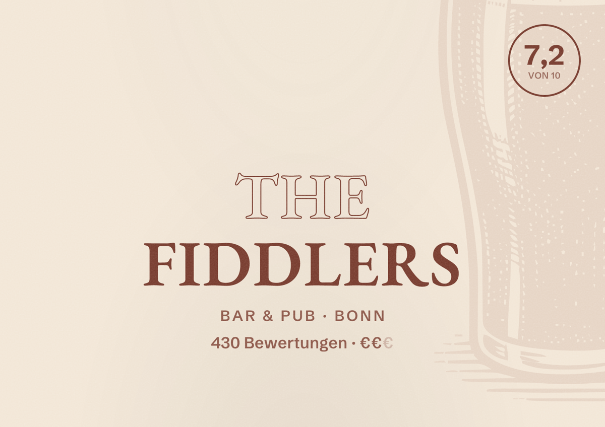 Illustriertes Poster von The Fiddlers, Bar & Pub in Bonn: Gästebewertung 7,2 von 10 aus 430 Bewertungen