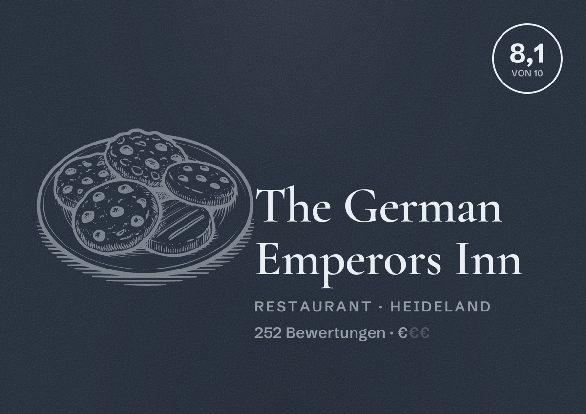 Illustriertes Poster von The German Emperors Inn, Restaurant in Heideland: Bewertung 8,1 von 10 aus 252 Bewertungen, Preisniveau €