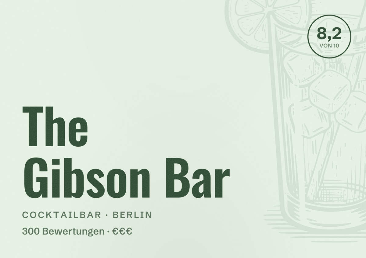 Illustriertes Poster von The Gibson Bar, Cocktailbar in Berlin: Bewertung 8,2 von 10 aus 300 Bewertungen, Preisniveau €€€
