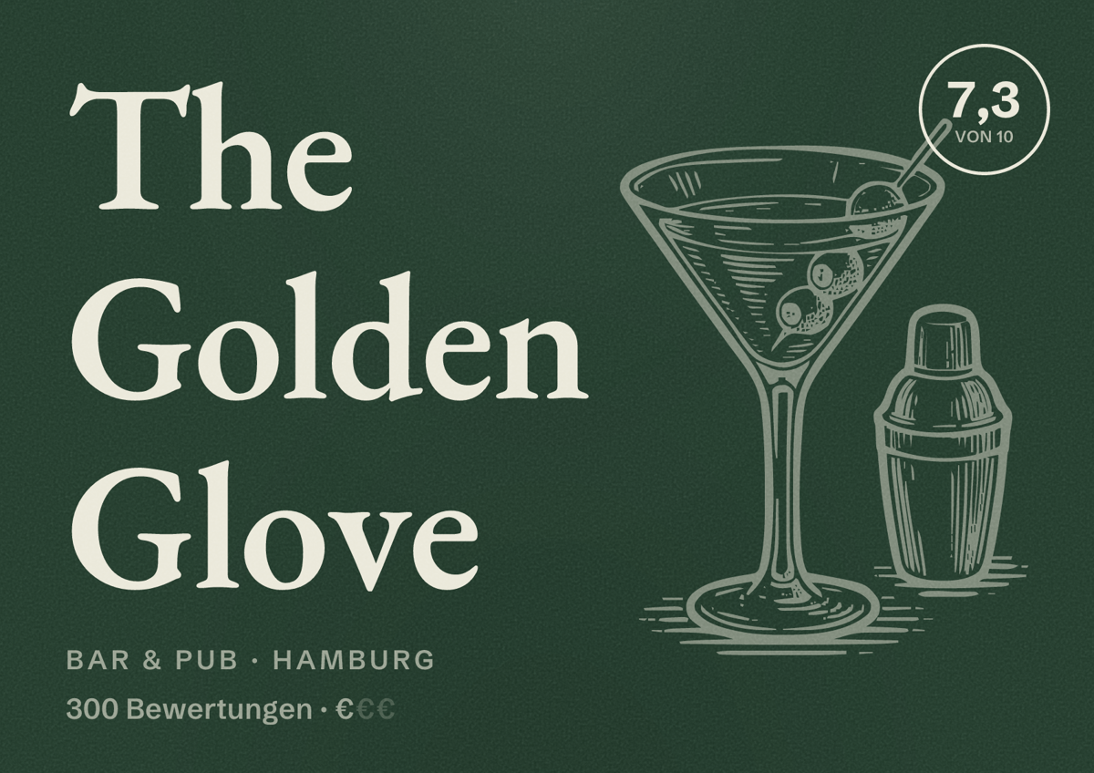 Illustriertes Poster von The Golden Glove, Bar & Pub in Hamburg: Bewertung 7,3 von 10 aus 300 Bewertungen, Preisniveau €