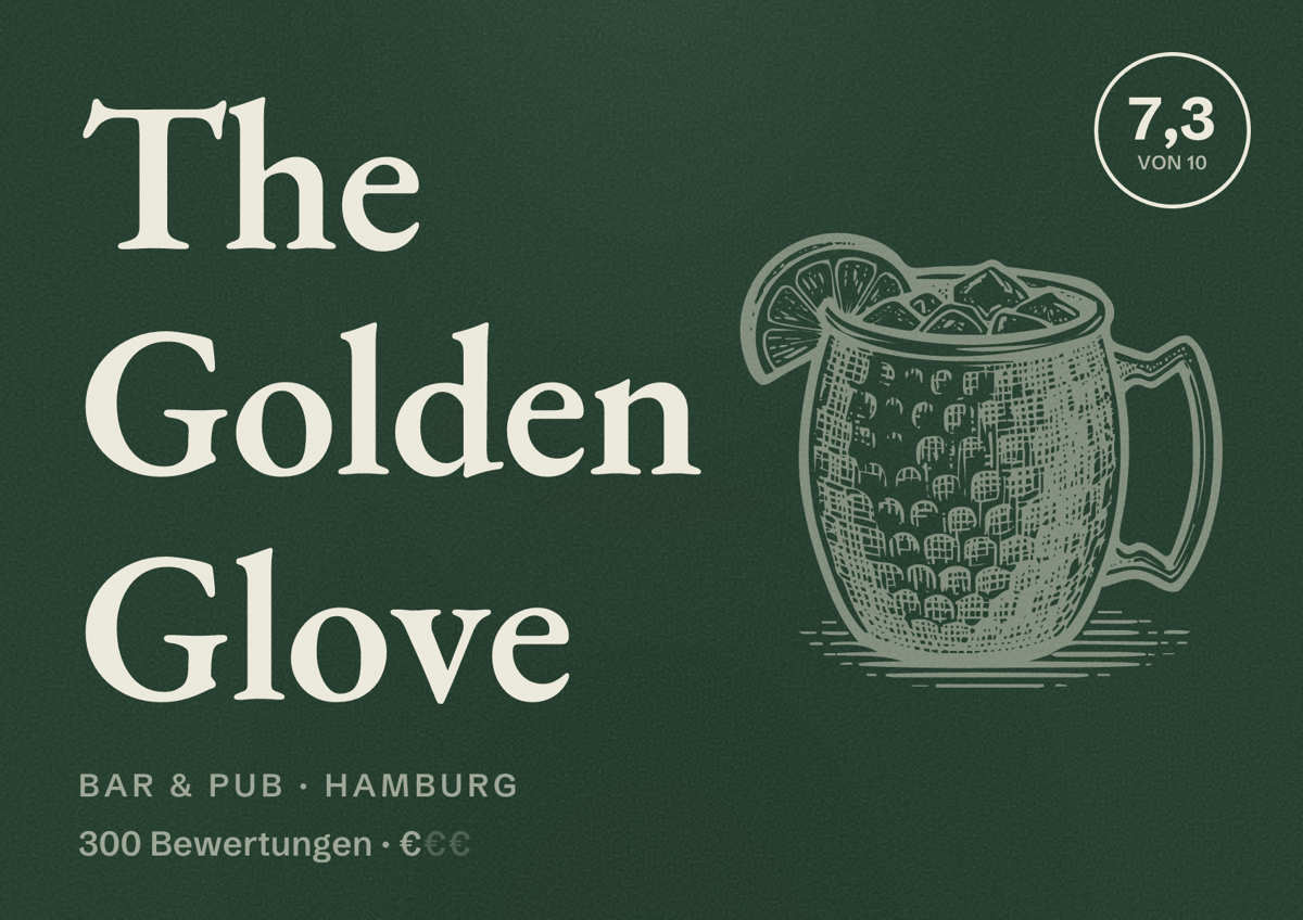 Illustriertes Poster von The Golden Glove, Bar & Pub in Hamburg: Bewertung 7,3 von 10 aus 300 Bewertungen, Preisniveau €